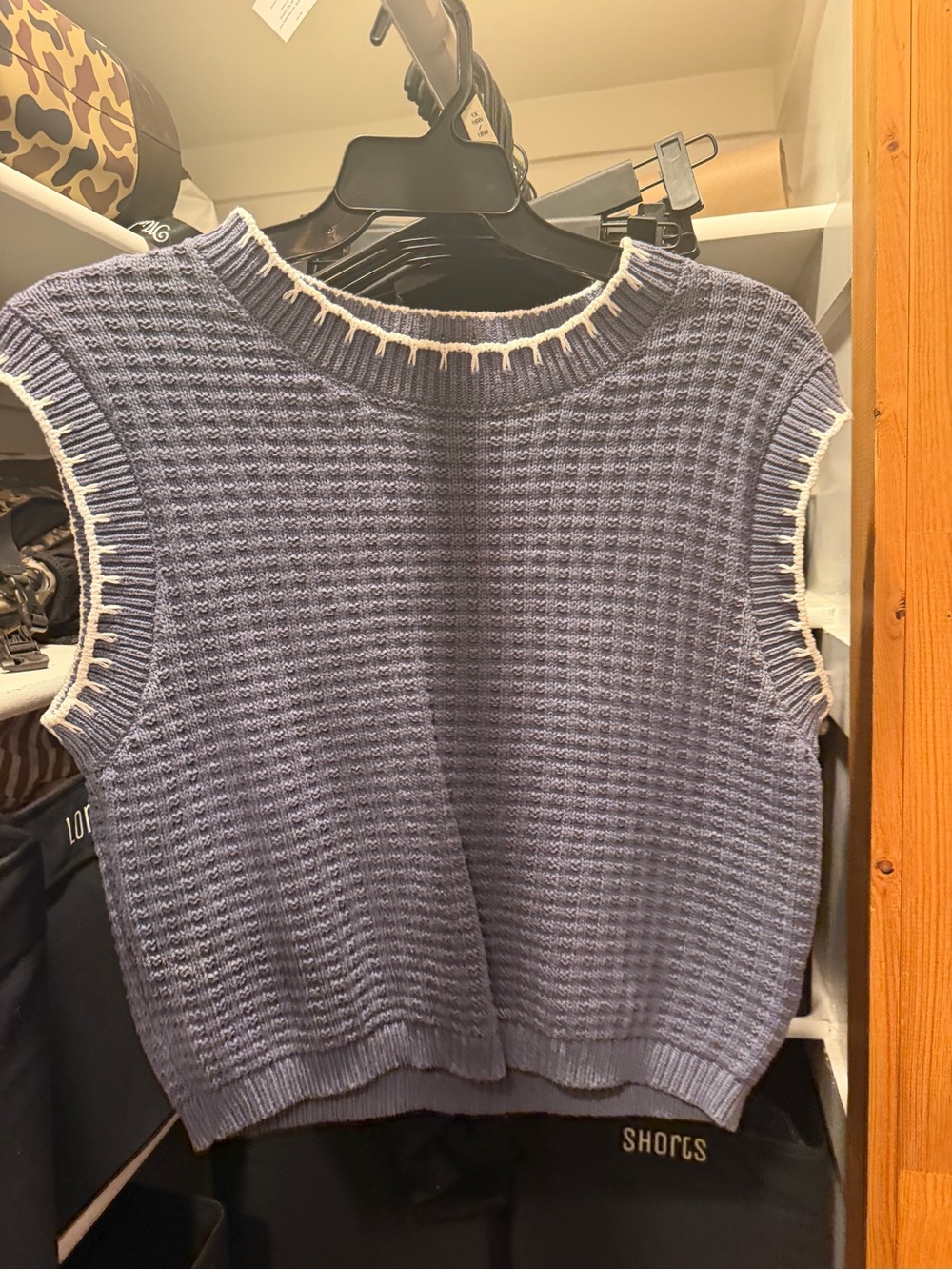 Jessica Simpson Waffle Knit Sleeveless Vest with White Trim